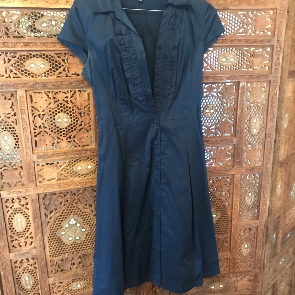Button Front Navy Dress